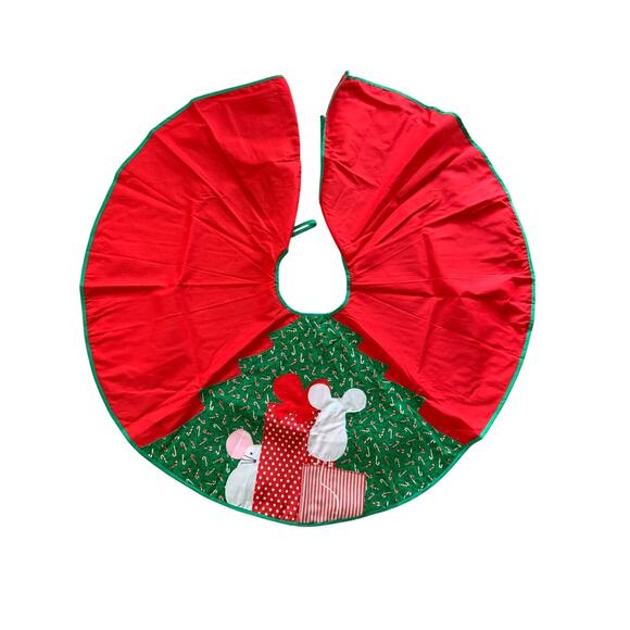 Vintage 60s 70s Mice on Presents Christmas Tree Skirt Cheshire Salem MA - Picture 3 of 4